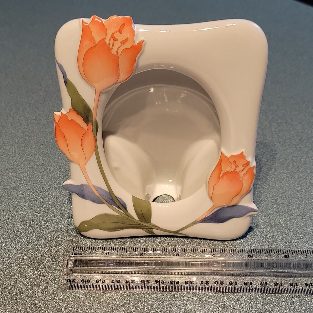 Abbott Ceramic Hand Painted Floral Frame Orange Tulip White Green